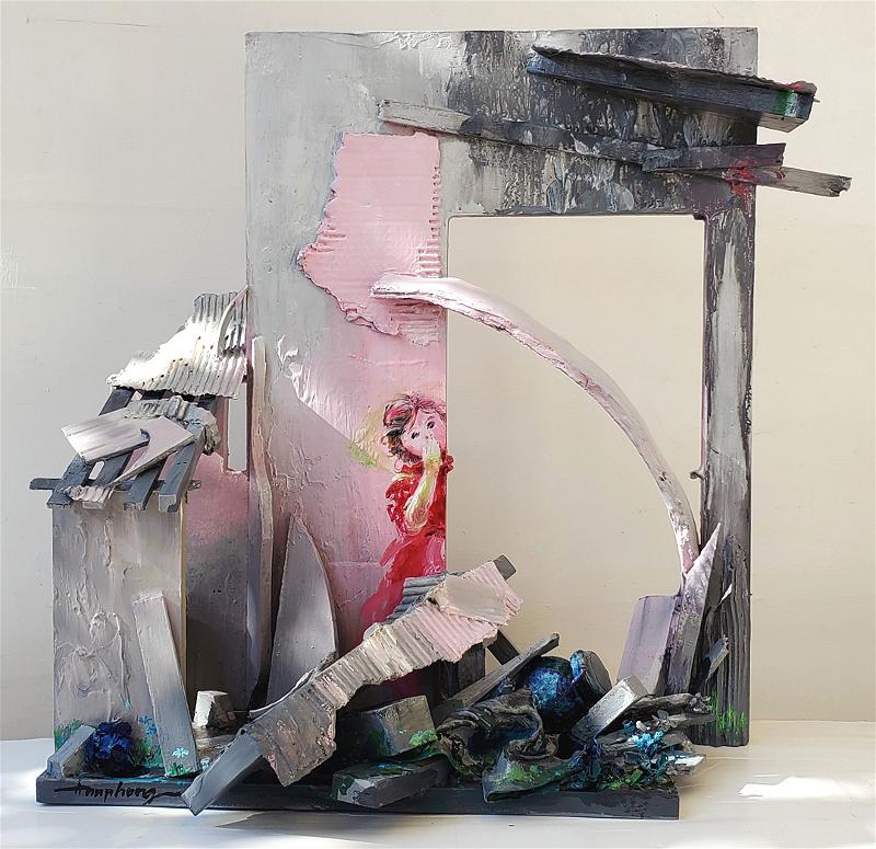 Ann-Phong.-Mom,-Where-Are-You.-Acrylic-with-used-objects-on-wood.-24x25x10